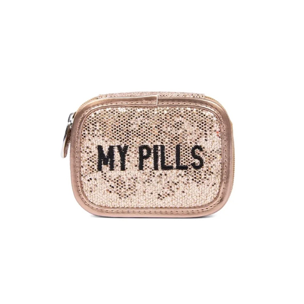 MIAMICA Gold Glitter Embroidered Travel Pill Case - Picture 3 of 4
